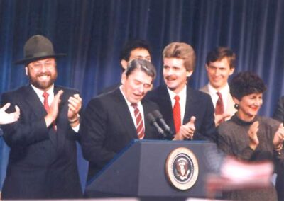 Emceeing Ronald Reagan's last campaign rally as President. San Diego, November 1988. (That man in the hat is the legendary Shotgun Tom Kelly, another radio giant who has worked with Mark over the years.)