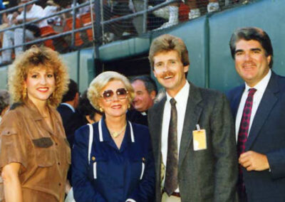 At a San Diego Padres' game with Geni Cavitt (KFMB-TV), Padres owner and McDonald's mogul (and a wonderful woman) Joan Kroc and Paul Palmer. (Early 1990's) Mrs. Kroc was a great ally during the KFMB years.