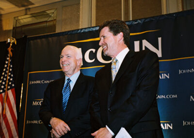 Emceeing Sen. John McCain's first California event (after becoming "presumptive GOP nominee), La Jolla, CA, March 24, 2008. (Photo courtesy of Paul Nestor)