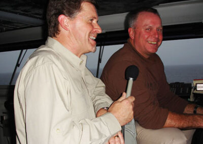 With Capt. Ken Norton, Commanding Officer of USS Ronald Reagan, on the bridge of the ship in the Gulf of Oman. Overseeing evening flight ops in support of Operation Enduring Freedom in Afghanistan, August 2009.