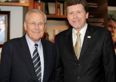 With Former Secretary of Defense Donald Rumsfeld, after emceeing a special event at the Reagan Ranch Center, April 2011.