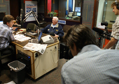 IN-STUDIO WITH CAPT. GENE CERNAN, September 2012: Interviewing on radio while British film crew captures it all as part of their upcoming documentary on "The Last Man on the Moon".