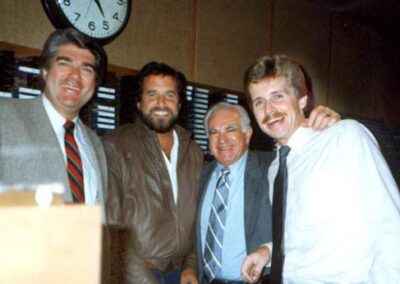 With Paul Palmer, Chargers football great Dan Fouts and Judge Wapner on The Larson Show. (Fouts, now a network play-by-play star, started his broadcast career working for Mark at KFMB.)