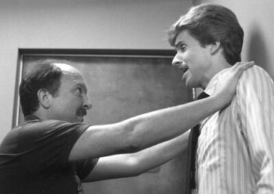 Radio talent "takes on" management. (Late 1980's) The late Mac Hudson, a true comedy genius, rehearses with Mark for a KFMB-TV commercial.