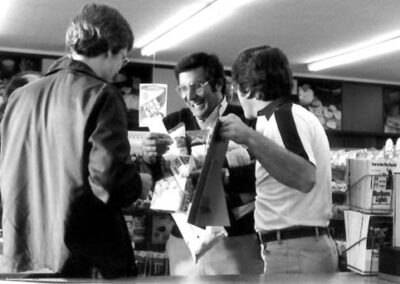 Larson directs Ted Leitner and Hudson & Bauer during a 1980's TV commercial shoot. (H & B were San Diego's longest-running, most-successful morning team. A record that stands today.) Leitner is still San Diego's Number One media personality.