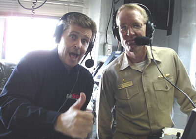 On the air on board the USS Ronald Reagan with Commanding Officer Jim Symonds.