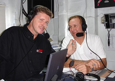 With Mike Reagan during live broadcast, via satellite, from the USS Ronald Reagan. A mile off the Santa Barbara, CA coast. August 19, 2005.