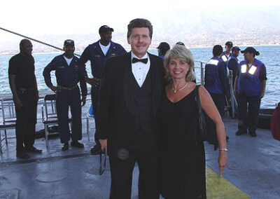 With Mrs. Larson on the USS Ronald Reagan, ready to emcee one of the weekend's events on the USS Ronald Reagan, August 20, 2005.