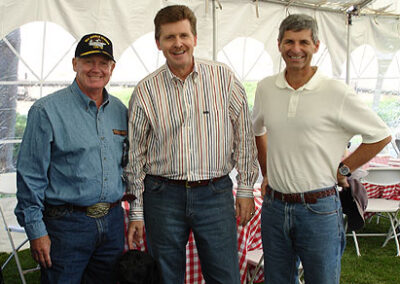 On location for a live broadcast from the Reagan Ranch, August 12, 2005. Celebrating the anniversary of the Reagan tax cut with longtime Reagan Secret Service agent John Barletta (with his dog Astro) and Admiral Jim Zortman, commander of the U.S. carriers and air wings.