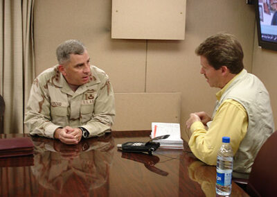 Interviewing Gen. John Abizaid, four-star general who is commander of the entire region, US Central Command. In Doha, Qatar, September 23, 2005.