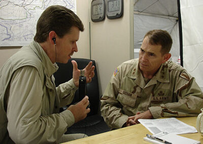 Interviewing Gen. Brian Geehan, in charge of logistics for the entire 27 nation CentCom region in the Middle East, September 2005, Doha, Qatar.