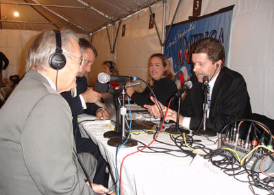 On-air talking with Secretary of Defense Donald Rumsfeld at the White House, October 2006.